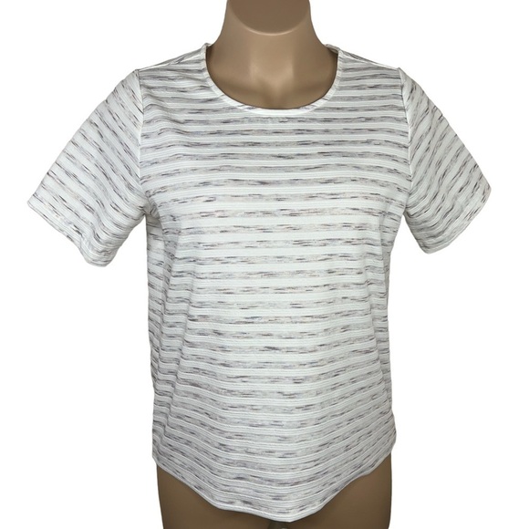 14w CJ Banks Ivory White Striped Short Sleeve Top Stretch 0x Tee T Shirt - Picture 1 of 8